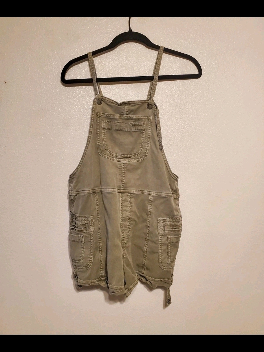 American Eagle Olive Green Short Overalls Romper Utility Cargo Bib Small